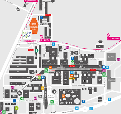 Campus map with conference center and Covid test center