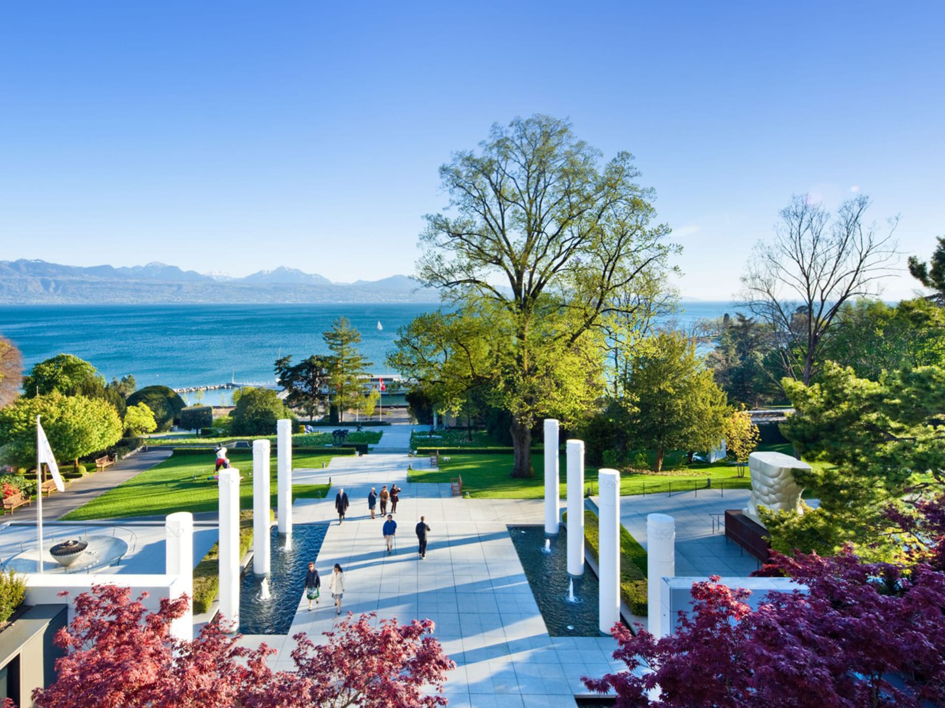 view from the restaurant of olympic museum with park and lake - copyright Olympic Museum